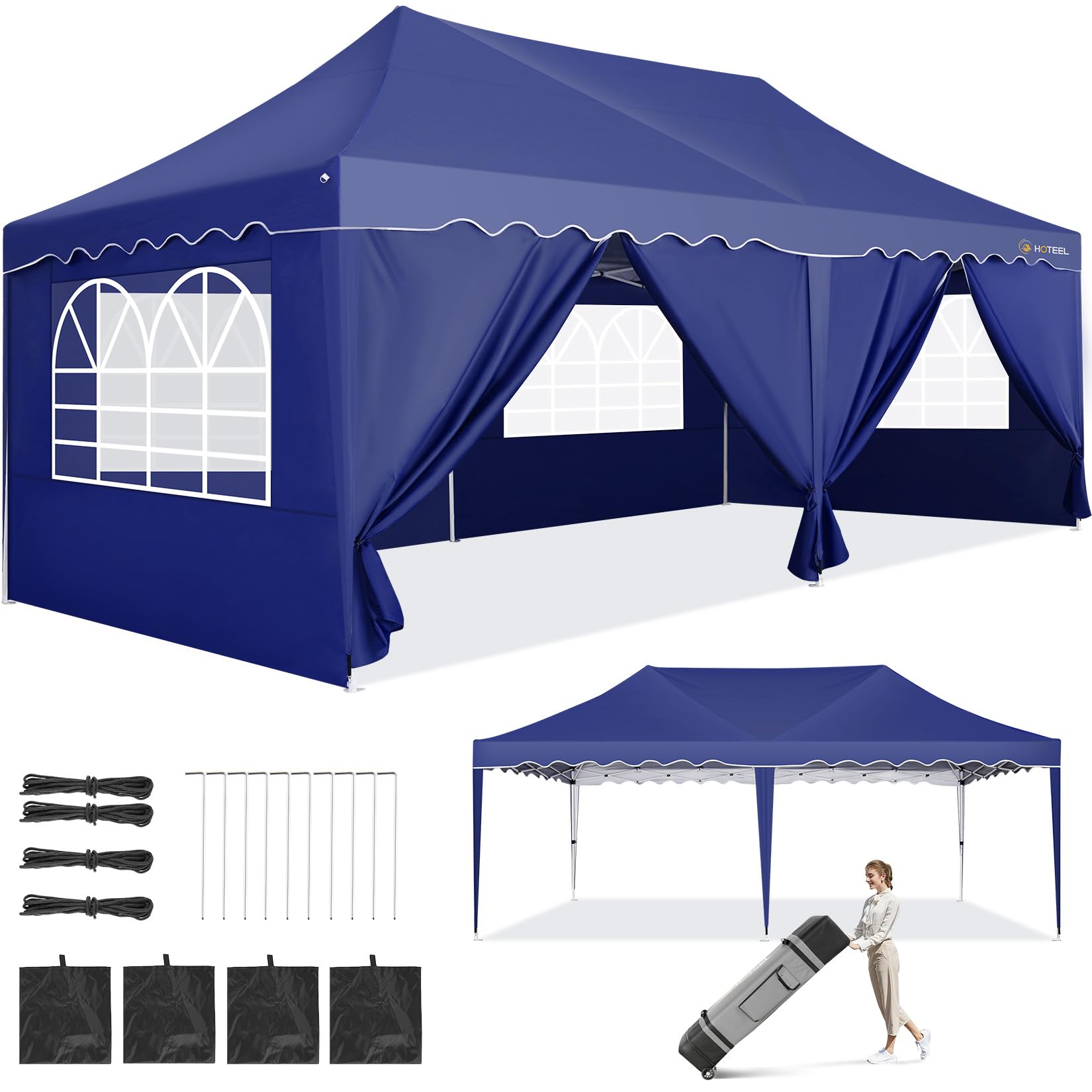 TOOLUCK Partyzelt 3x6m mit SeitenwäNden, Wasserdicht UV-Schutz 50+ Faltbar Gartenzelt Mit Rollen füR Party, Camping, Markt,Deep Blue