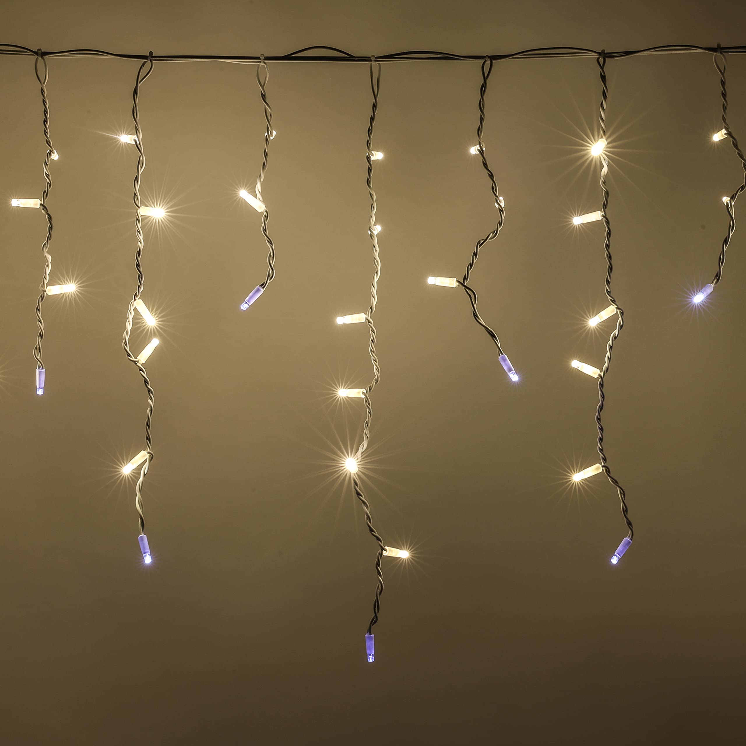 Luccika, Stalaktyt 3x0,7 m 120 MaxiLed żółty z błyskiem biały lód do wewnątrz i na zewnątrz