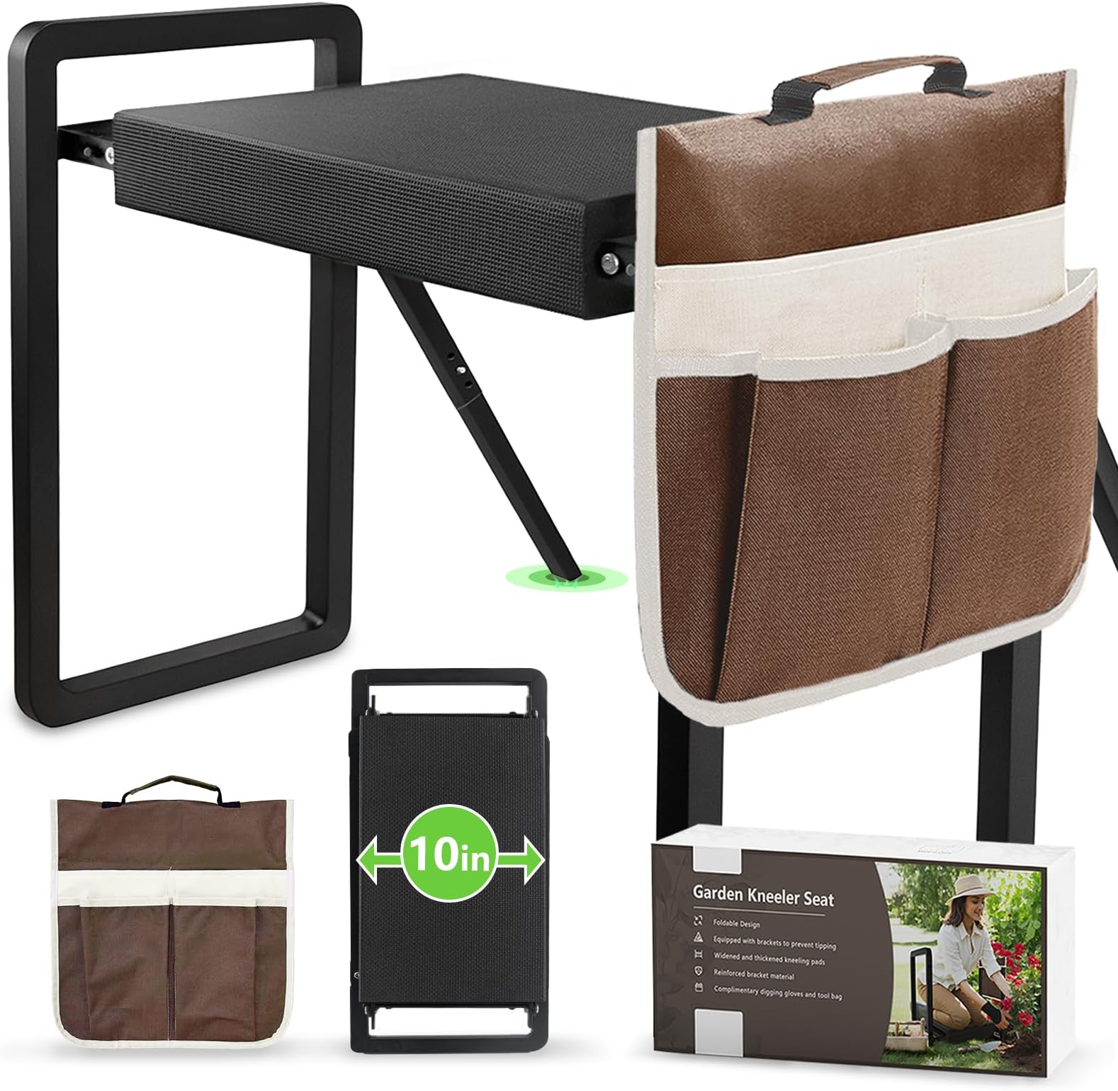 seasky Foldable Garden Kneeler and Seat, Anti-Tipping Gardening Bench Widened Thick Soft Kneeling Pad,Heavy Duty Gardening Stool with Garden Tool Bag, Gardening Gift for Women(Without Gloves)