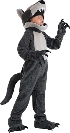 Kids Wolf Costume with Headpiece, Jumpsuit & Shoe Covers