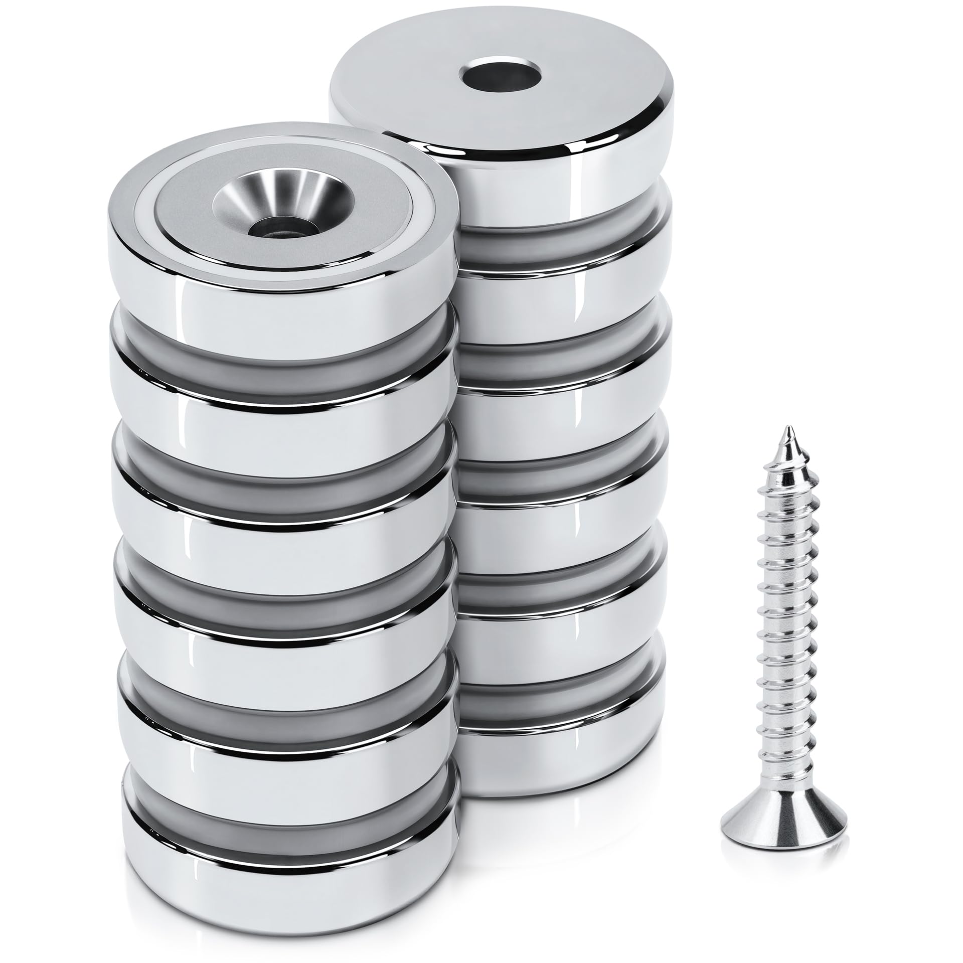 SENSEI Calamite Piatte con Foro (16x5 mm, 6 kg) – Magneti Neodimio per Officina e Utensili – con Viti – Set da 12