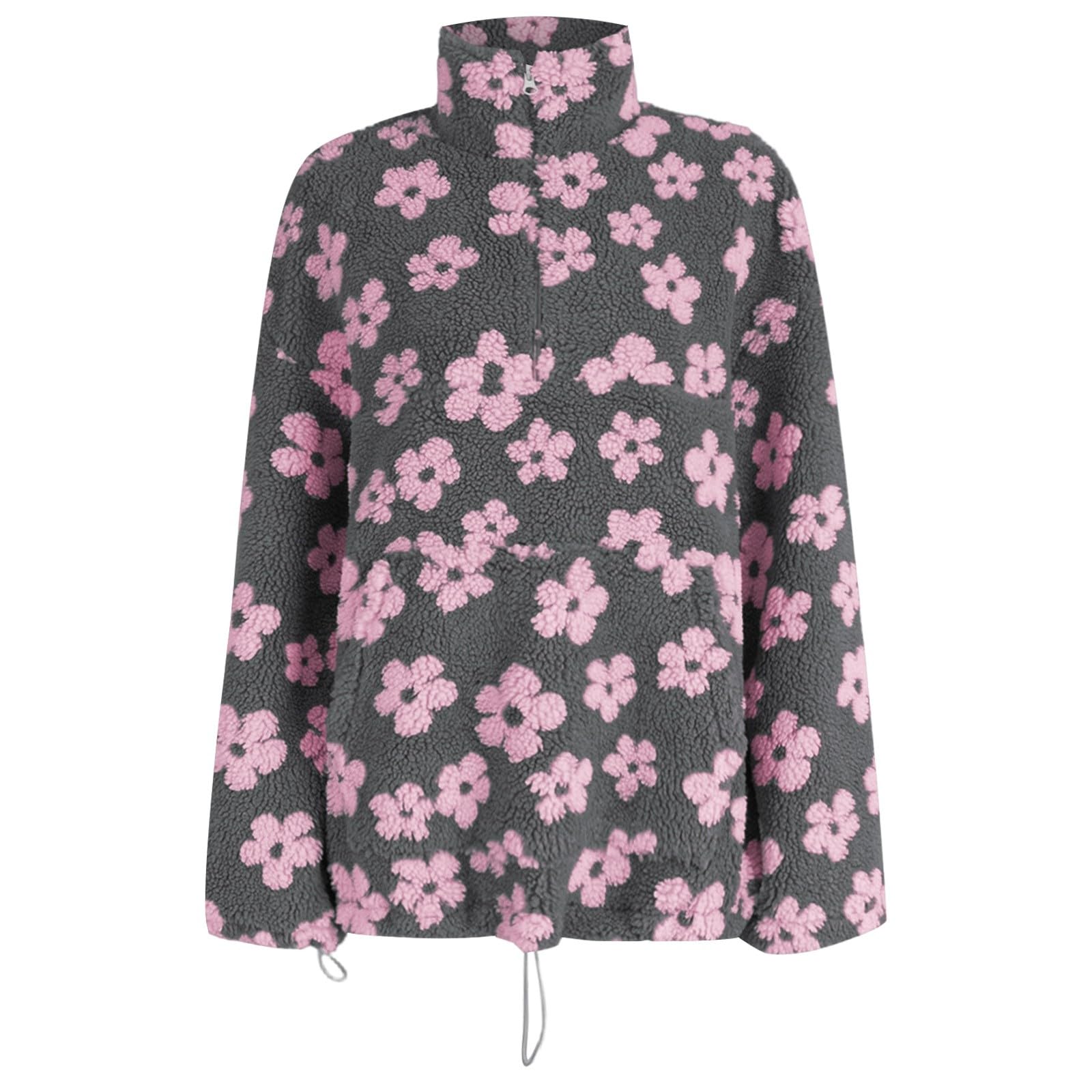 Fleece-Sweatshirt mit Rundhalsausschnitt Blumendruck, gemütlicher, Warmer Winterpullover, weicher, langärmeliger Freizeit-Loungewear für den kaltes Wetter, modische Oberbekleidung#M
