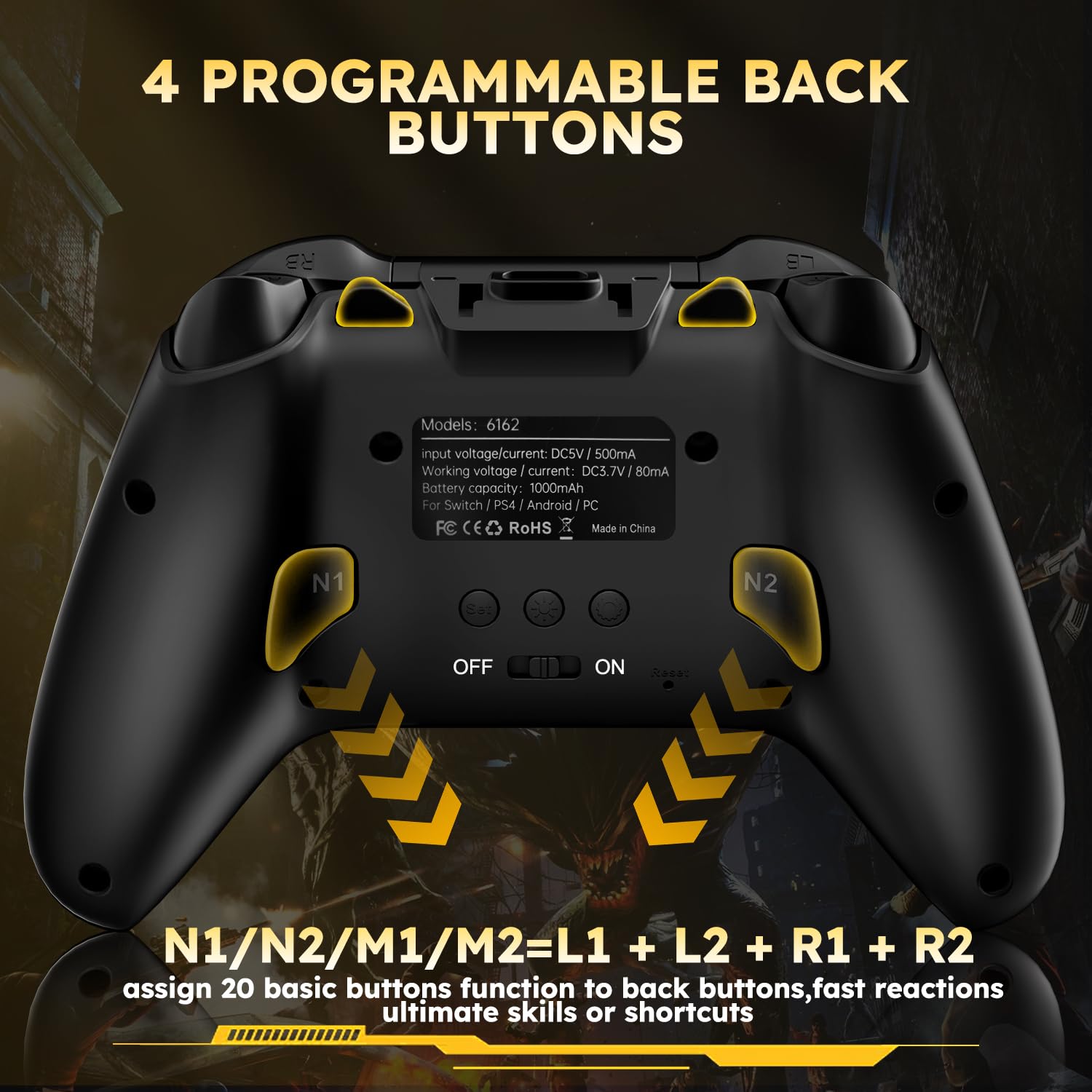 Wireless Gaming Controller with Interactive Screen, 4 Programmable Buttons, Turbo, 6-Axis Gyro, Dual Vibration, RGB Lighting, 1000mAh, for PC/PS4/Switch/Android/iOS