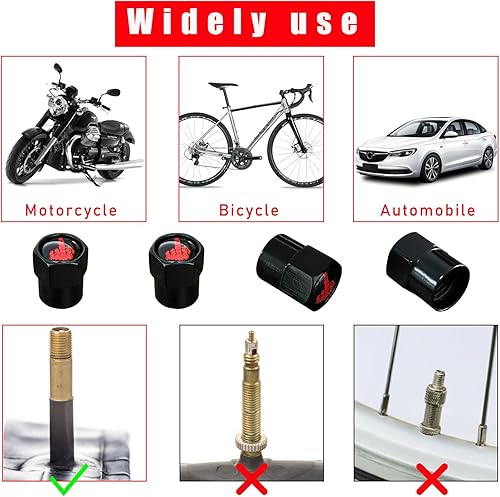 Miniatura 6 de Tapones para vástago de válvula de neumático, 4 piezas de cubierta de válvula de aleación de aluminio con junta de goma antifugas, tapas herméticas