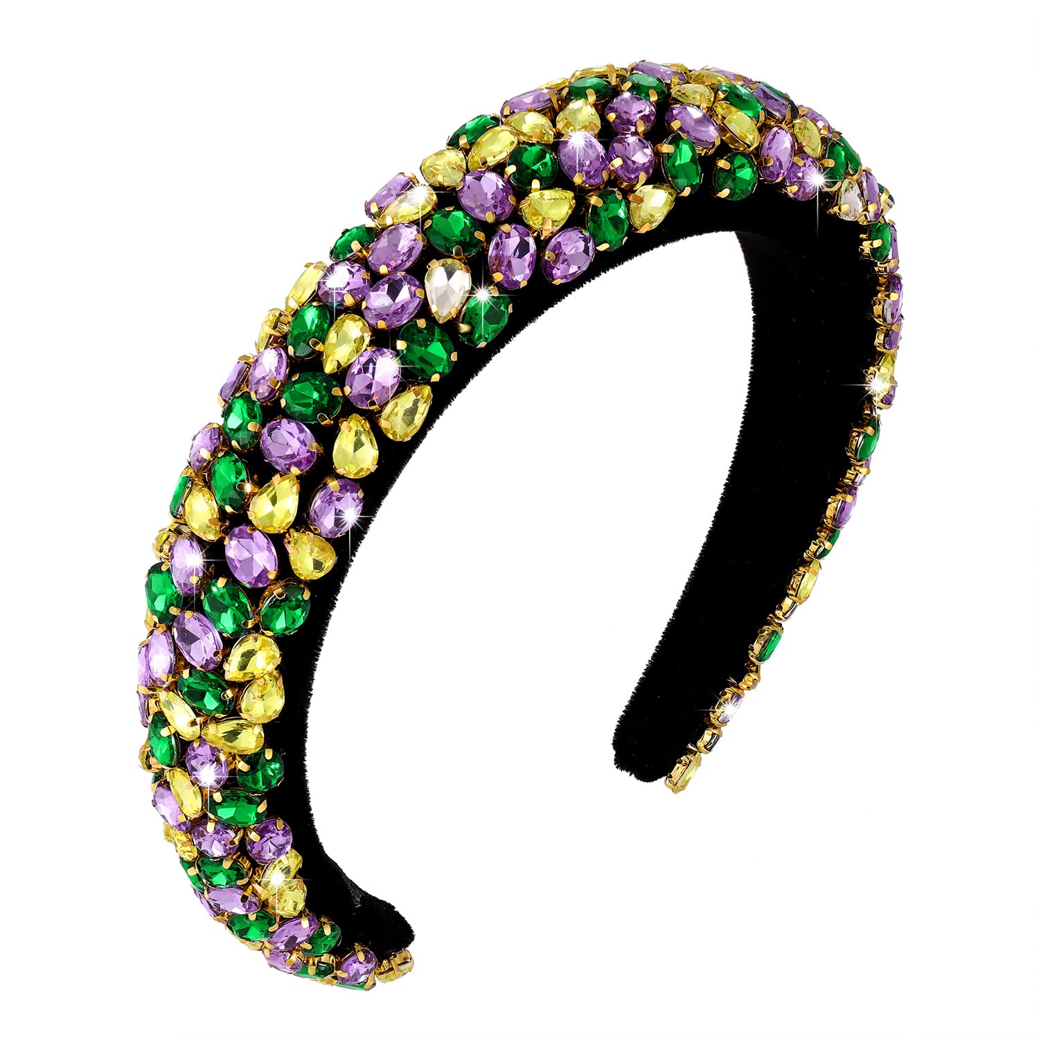 Padded Rhinestone Headband Bejewelled Crystal Velvet Wide hairband Party Headwear Hair Accessories for Women Girls (Purple green yellow rhinestone) - Image 8