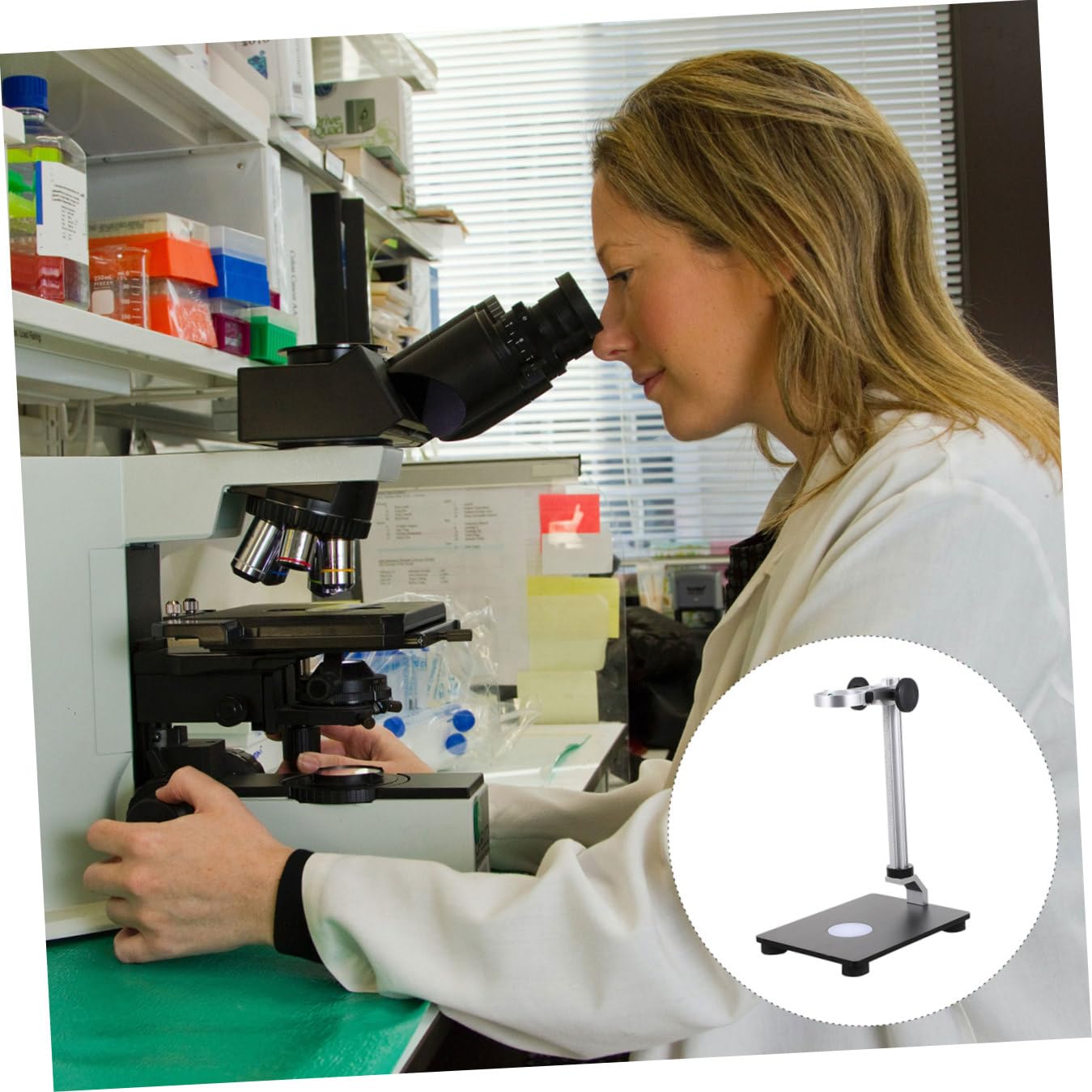 Supporto in Acciaio Nero con Sorgente Luminosa Integrata con Base Resistente Regolabile per Microscopio per Fotocamera Industriale per Uso Desktop