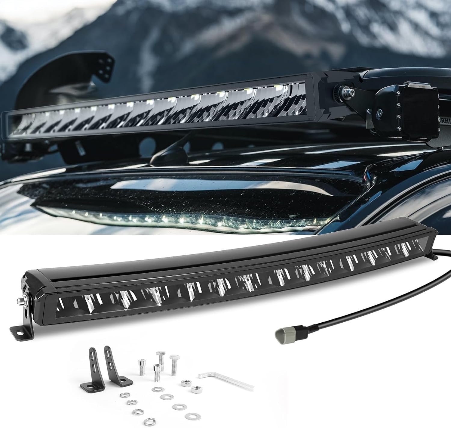 CO LIGHT 30 Inch Curved Single Row LED Light Bar - 120W 30000 Lumens 6000K White Ambient Light Wiring Harness -Spot Flood Combo Beam LED - Ideal for 12V Truck Off-Road Vehicles ATV and Marine