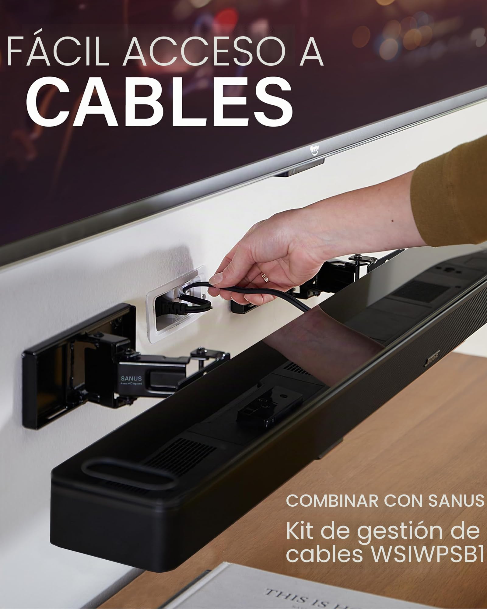 Sanus Soporte de Pared Universal Extensible para Barra de Sonido, Compatible con la mayoría de Barras de Sonido, Soportes de Altavoces Debajo de la TV para una instalación fácil y Segura de tu Barra