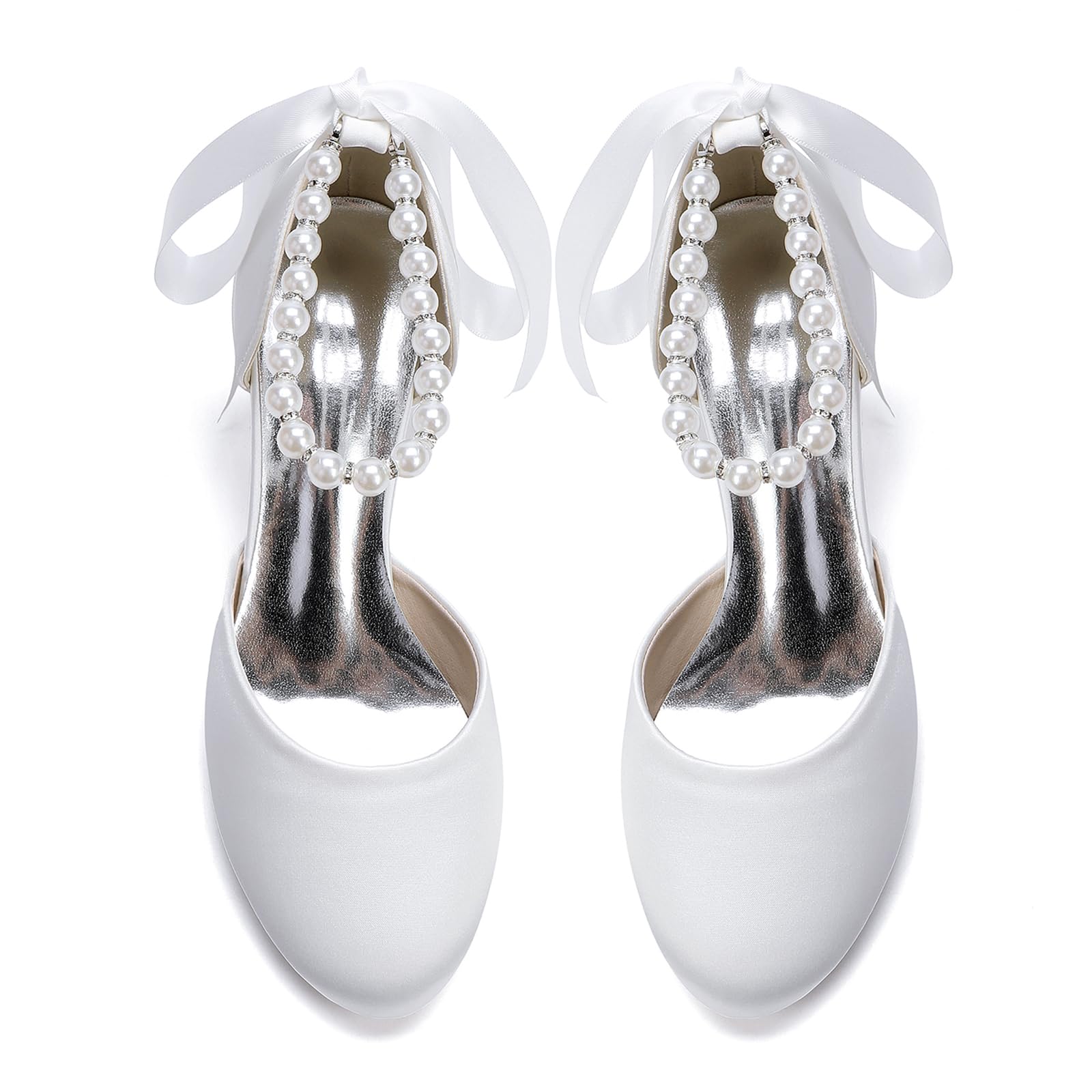 Zapatos Planos de Boda de Perla para Mujer con Punta Redonda Cerrada, cómodos para Vestir de Noche