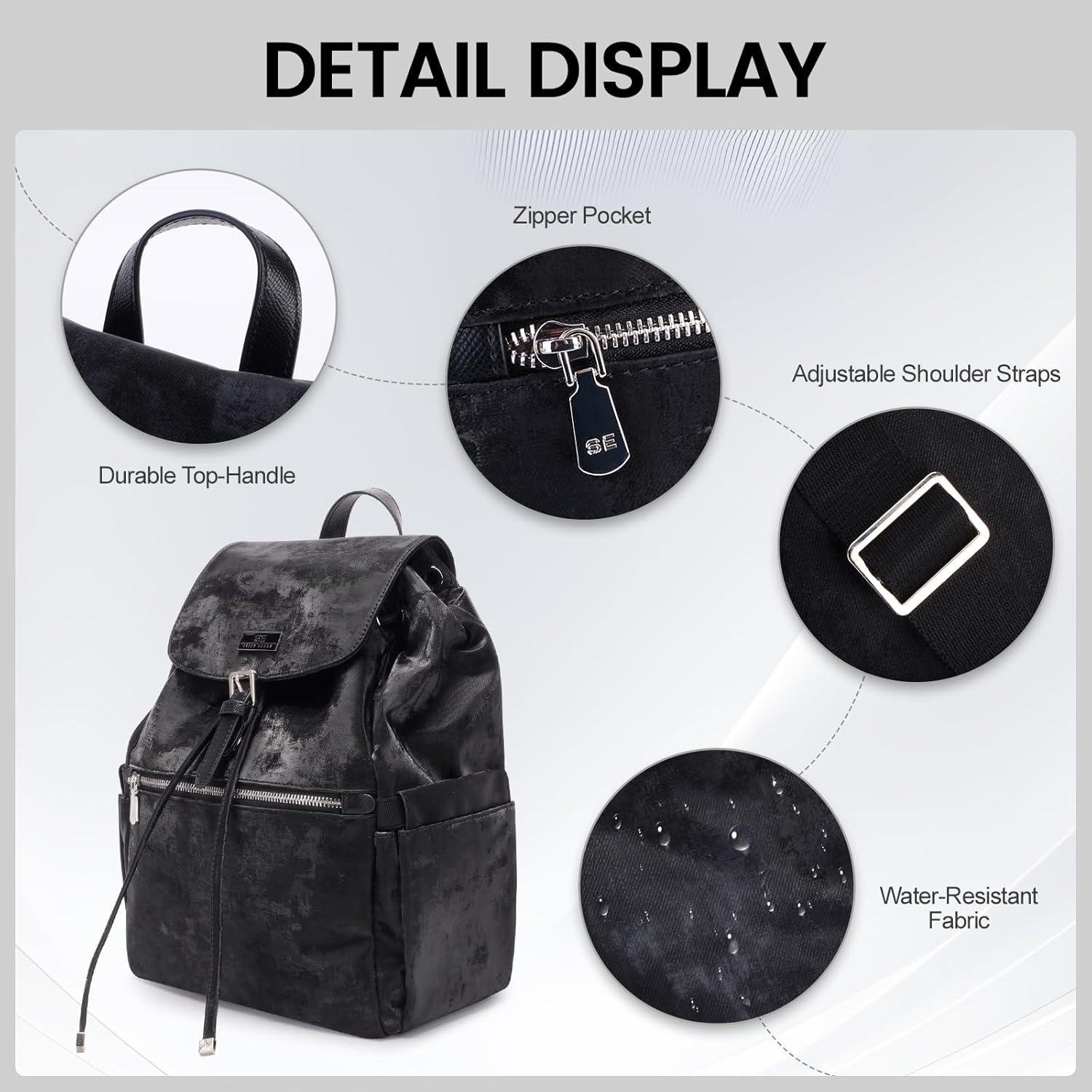 Medium Backpack for Women,Waterproof Backpack Purses Daily Backpack (1217-Black) - Image 4