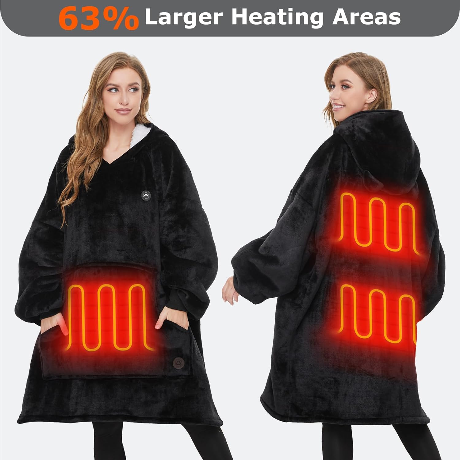 THREE POODLE Heated Wearable Blanket Hoodie, Oversized Sherpa Electric Hoodie Blanket, Gifts for Women(Battery Not Included)