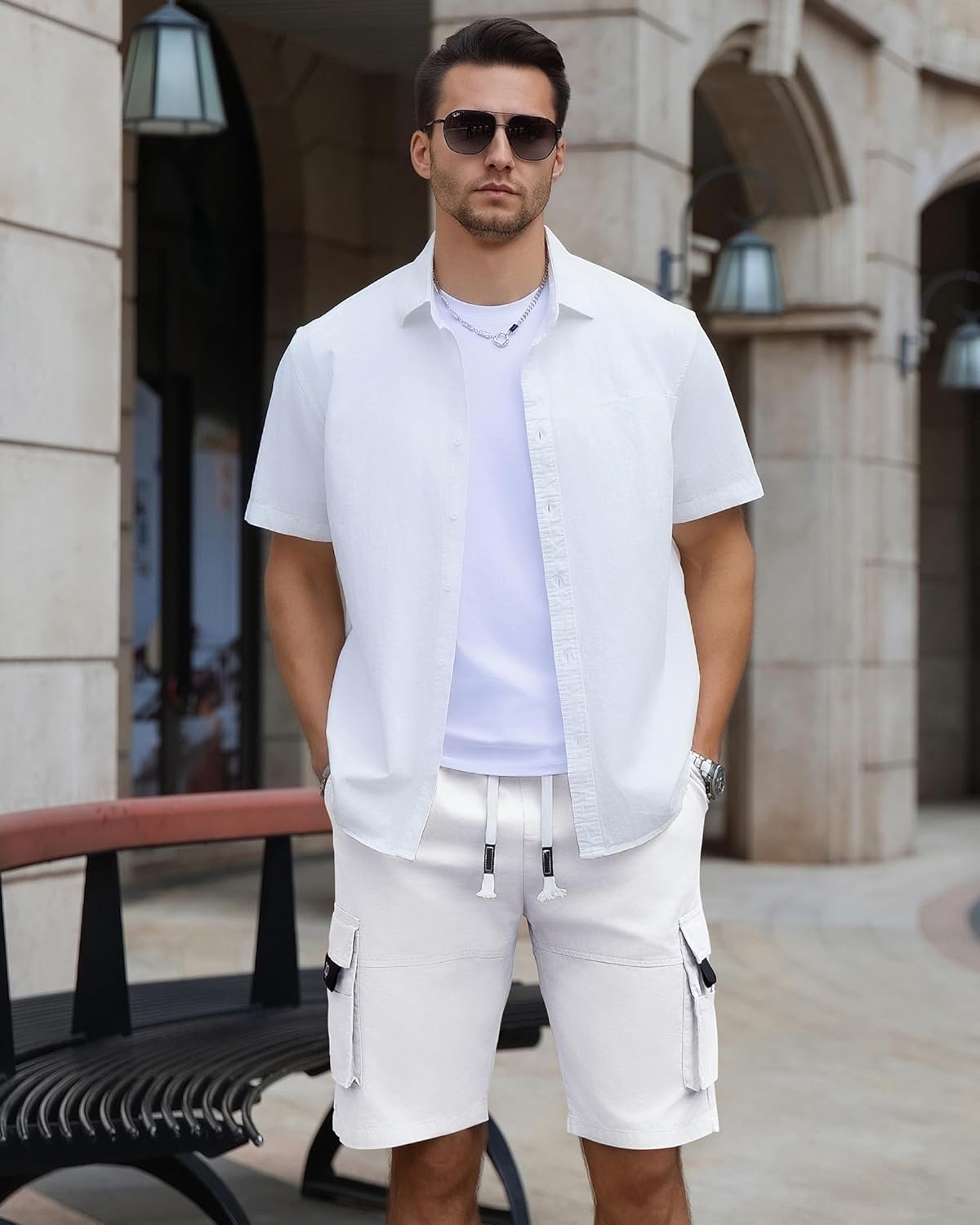 APTRO Men's Cargo Shorts Elastic Waistband Drawstring Summer Casual Cotton Big & Tall Relaxed Fit Work Shorts - Image 2