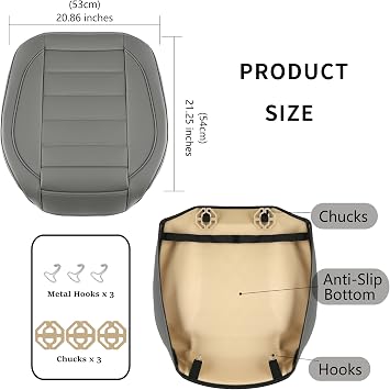 1 Pack Leather Front Car Seat Cover,Bottom Seat Cover for Cars,Driver Car Seat Cushion Cover for Most Vehicles,Sedan,Truck,SUV(Grey)