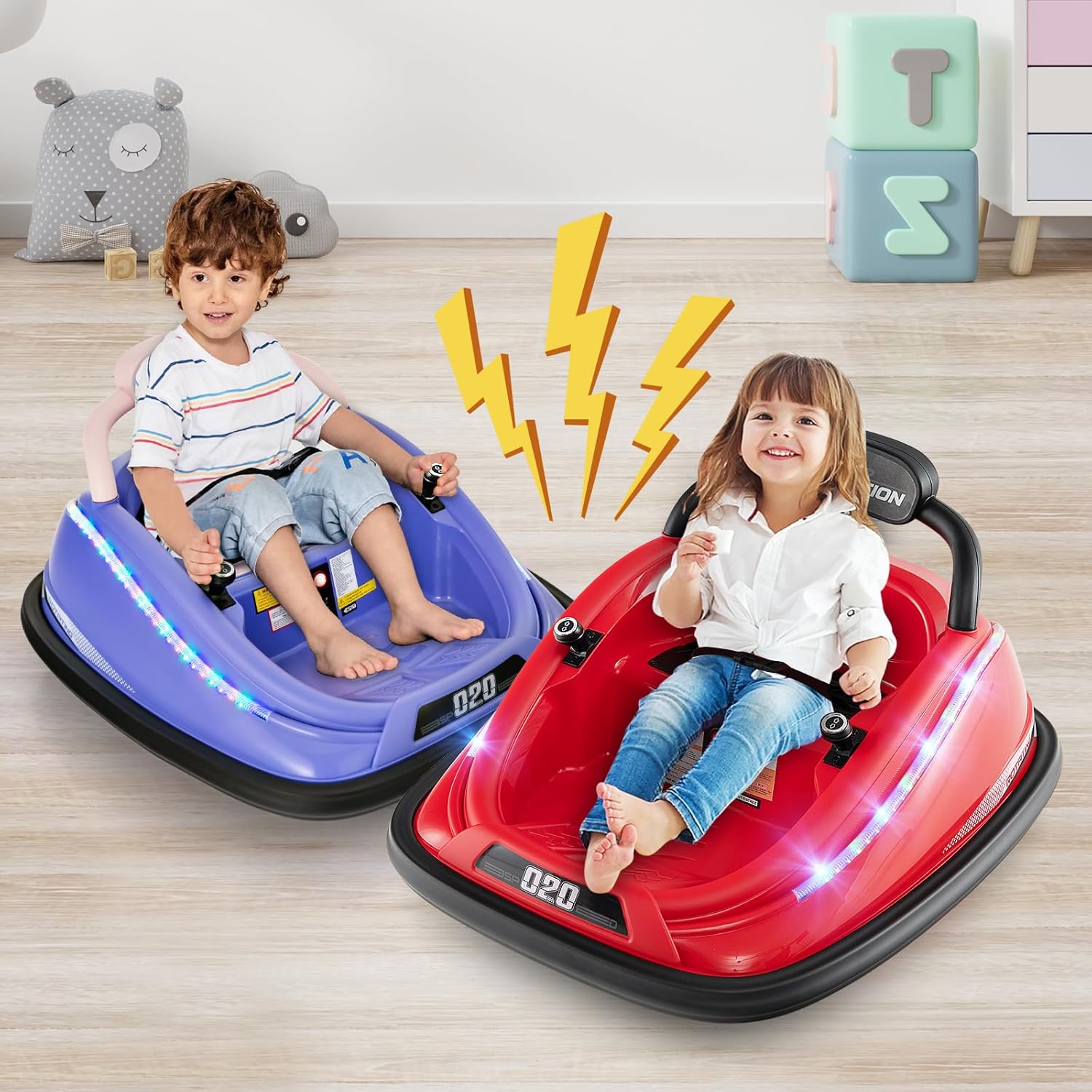 OLAKIDS Bumper Car for Toddlers, 12V Kids Electric Ride on Toy with Remote Control, Battery Powered Vehicle Racer for Baby, 360 Degree Spin Rotation, Colorful Flashing LED Lights, Music (Red)
