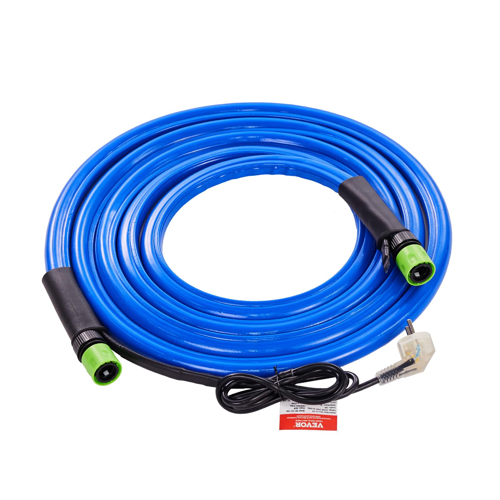 VEVOR Tuyau d'Eau Chauffant 4,6 m pour Camping-car, Tuyau d'Eau Potable Antigel jusqu'à -42,7 ℃, Autorégulation Automatique, Diamètre Intérieur de 16 mm avec Raccords Rapides, sans Plomb et sans BPA