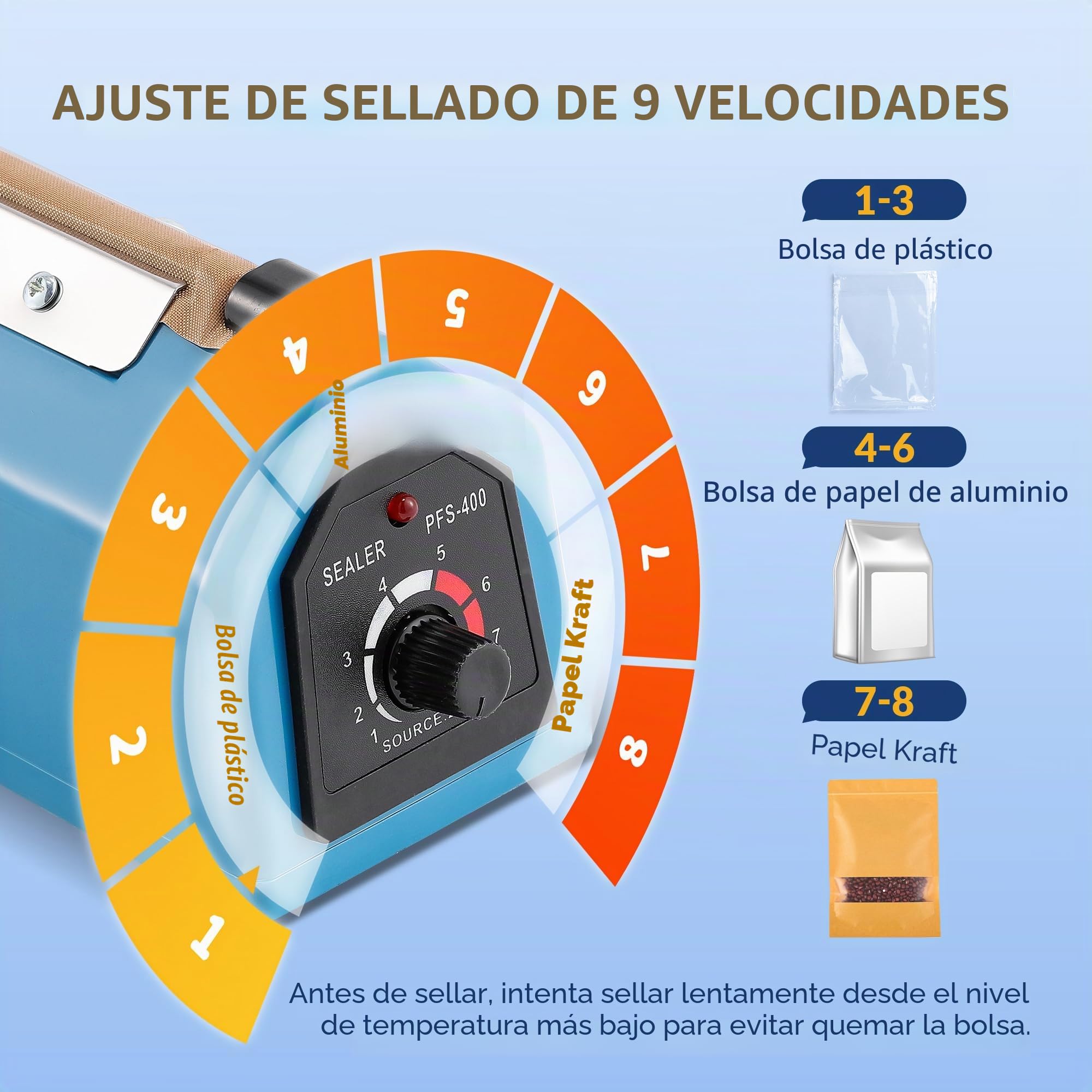 Hanchen Impulse Máquina de Sellado en Caliente 400 mm (15,7 Pulgadas) - Sellador Térmico Portátil y Manual Para Alimentos
