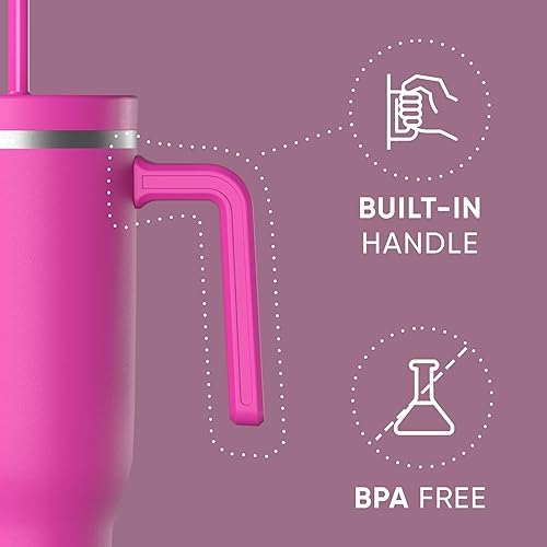 Miniatura 2 de Hydrapeak Voyager - Vaso de acero inoxidable de 40 onzas con asa, botella de agua aislada con popote y tapa, taza de viaje reutilizable apta