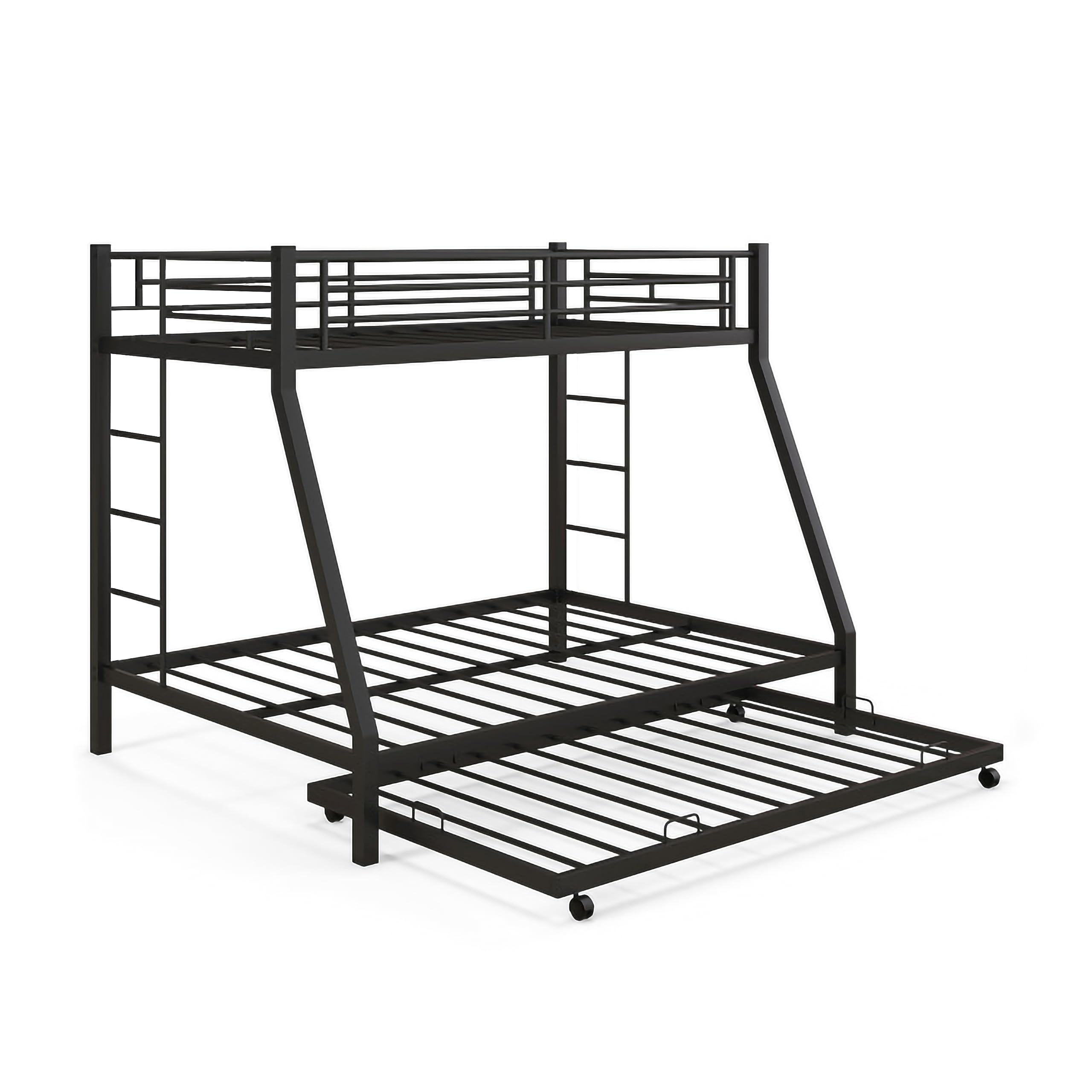s k grill art Metal Bunk Bed with Trundle for Adults Twin Over Full Without Mattress (Black Powder Coated, Top 3 X 6 feet, Bottom 4.5 X 6 feet)