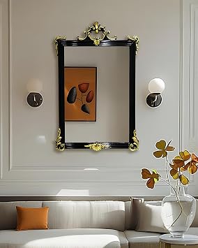 LTSRLL 60cmx90cm Large Antique Decorative Mirror Rectangular Bathroom Vanity Mirror with Victorian Frame Farmhouse MirrorBlack