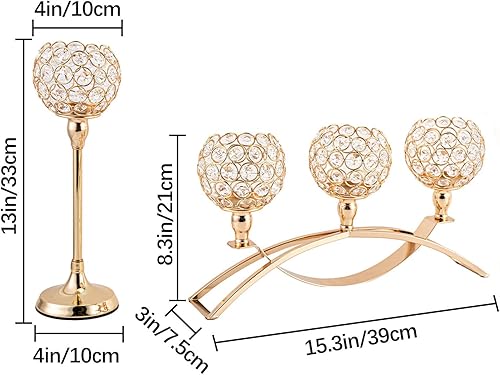 Miniatura 3 de VINCIGANT Juego de 3 portavelas dorados para centros de mesa de boda, portavelas de té candelabros con 3 brazos para chimenea, decoración del hogar,