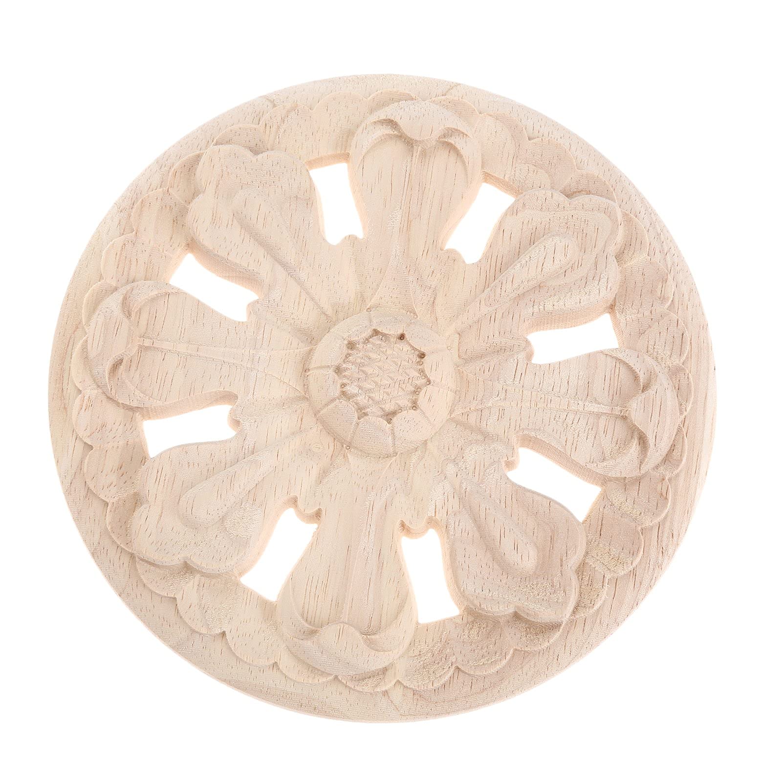 Muxsam 15Cm 1Pc Carved Wooden Bed Door Wood Carved Appliques Retro Round Woodcarving Decal Unpainted Furniture Cabinet Wall Decor Crafts