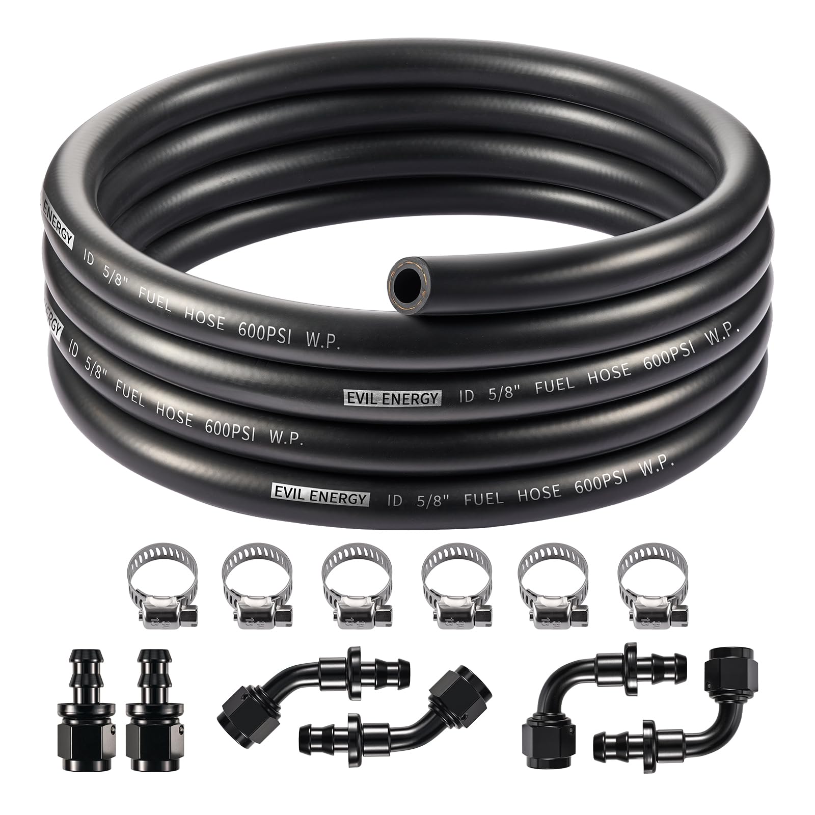 EVIL ENERGY 10AN 5/8 Fuel Line Kit, CPE Rubber 5/8 Fuel Hose with Push On Fittings and Hose Clamps 12PCS, 10FT Black-image-48