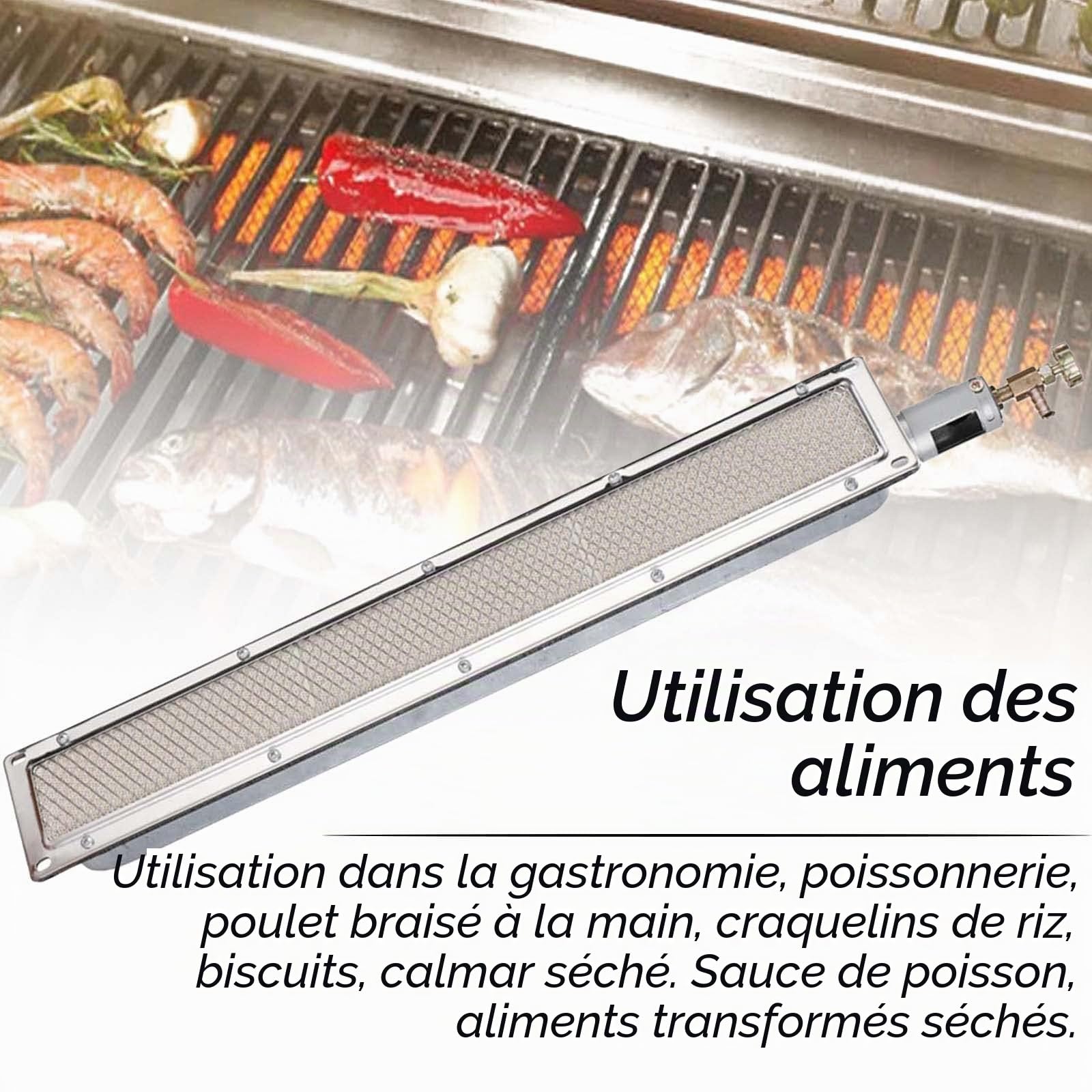 Brûleur latéral infrarouge - Brûleur latéral infrarouge - Barbecue à gaz - Élément chauffant - Chauffage en céramique - Pour cuisiner, griller, rôtir le camping - 57 x 9,5 cm