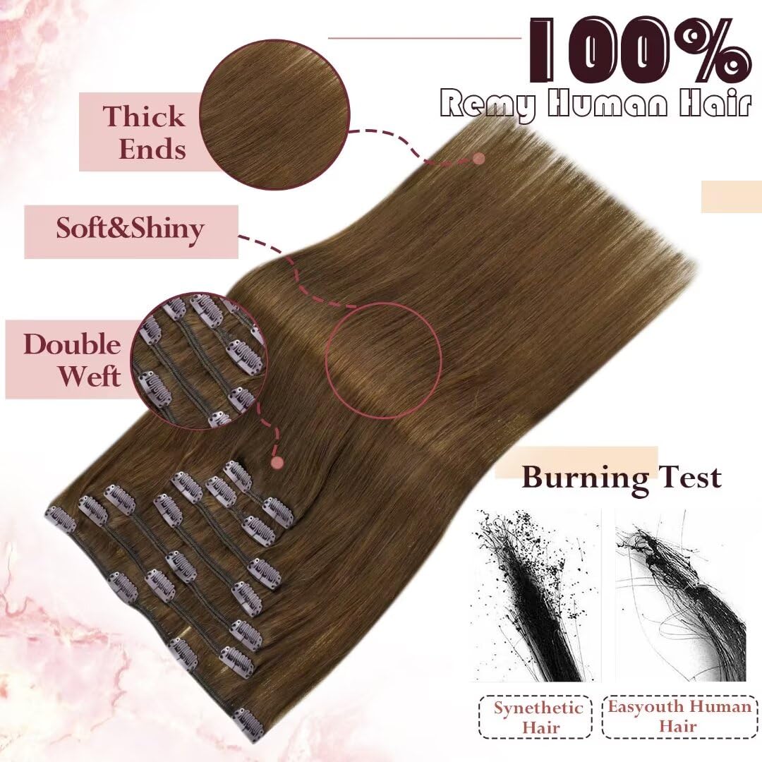Easyouth Clip in Hair Extensions Real Human Hair Brown Hair Extension Clip ins Real Hair Dark Brown Clips in Human Hair Extensions Full Head Secure Hold 14 Inch 70g 7Pcs #4 - Image 3