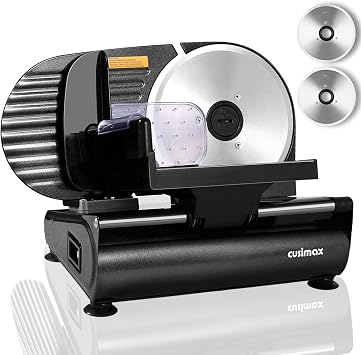 Meat Slicer,CUSIMAX Electric Deli Meat Slicer for Home,2 Removable 7.5Stainless Steel Blades and Pusher,1-15mm Adjustable Thickness Food Slicer Easy for Cut Meat,Cheese,Bread