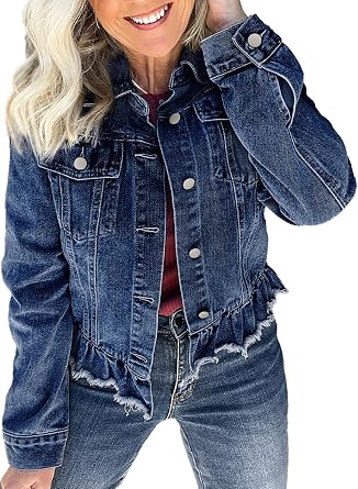 KevaMolly Womens Mineral Washed Scallop Trim Denim Jean Jacket