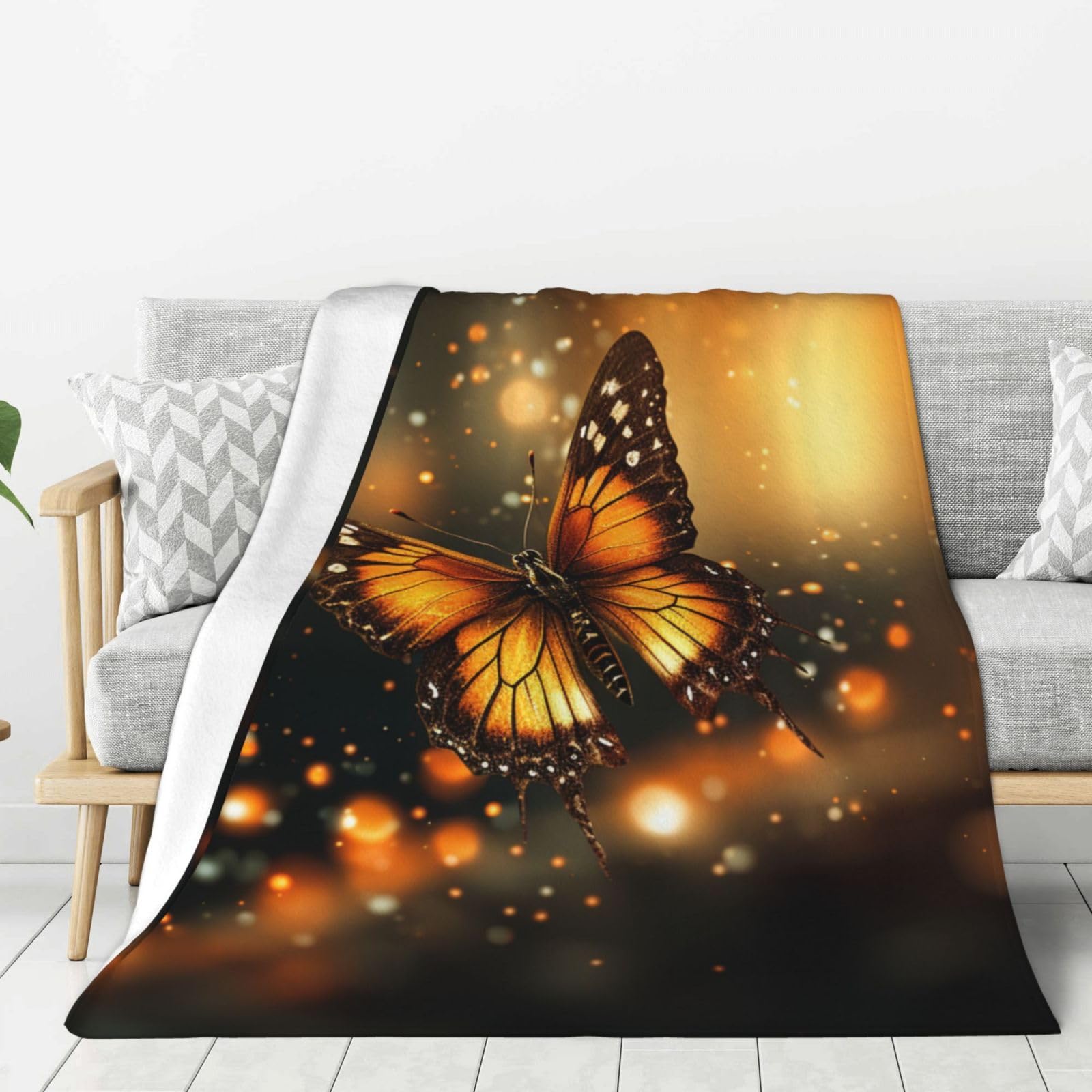 Couverture polaire douce flanelle chaude plaid papillon orange lit