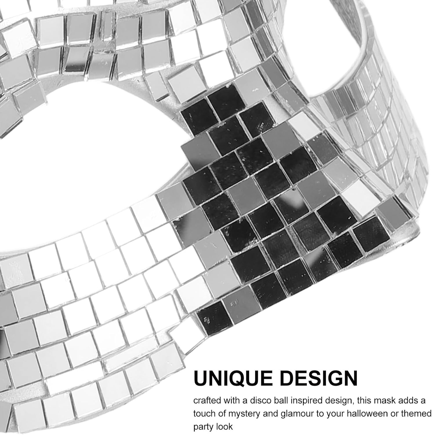 Disco Ball Face Mask Silver Half Face Masquerade Mirror Mask for Women Men Party Carnival Halloween Costume Cosplay Accessory