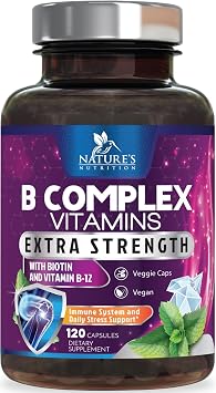 B Complex Vitamins Capsules - Super Complete B-100 Complex with Vitamin B12 B6 C Biotin Folate & Folic Acid for Immune & Energy Support - Supplement for Heart, Brain, Nerve Support - 120 Capsules