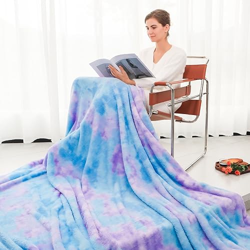 Miniatura 27 de MUGD Mantas suaves mullidas de forro polar para cama individual, manta cálida para cama Morado y blanco