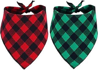 GOYOSWA 2 Pack Christmas Dog Bandanas for Large Dogs, Buffalo Plaid Dog Bandana Triangle Scarf Christmas Dog Cosumes for Small Medium Large Extra Large Dogs (Red Plaid and Green Plaid, Large)