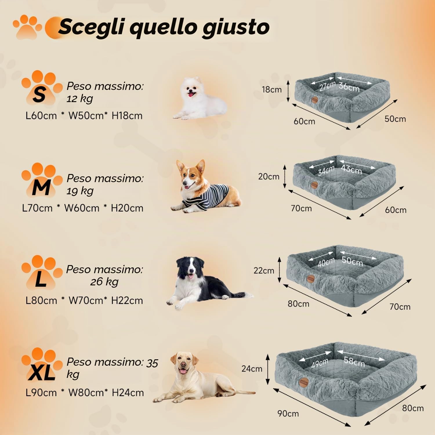 Nobleza Cuccia per Cani Lavabile Taglia Grande 80x70x22cm L Gris