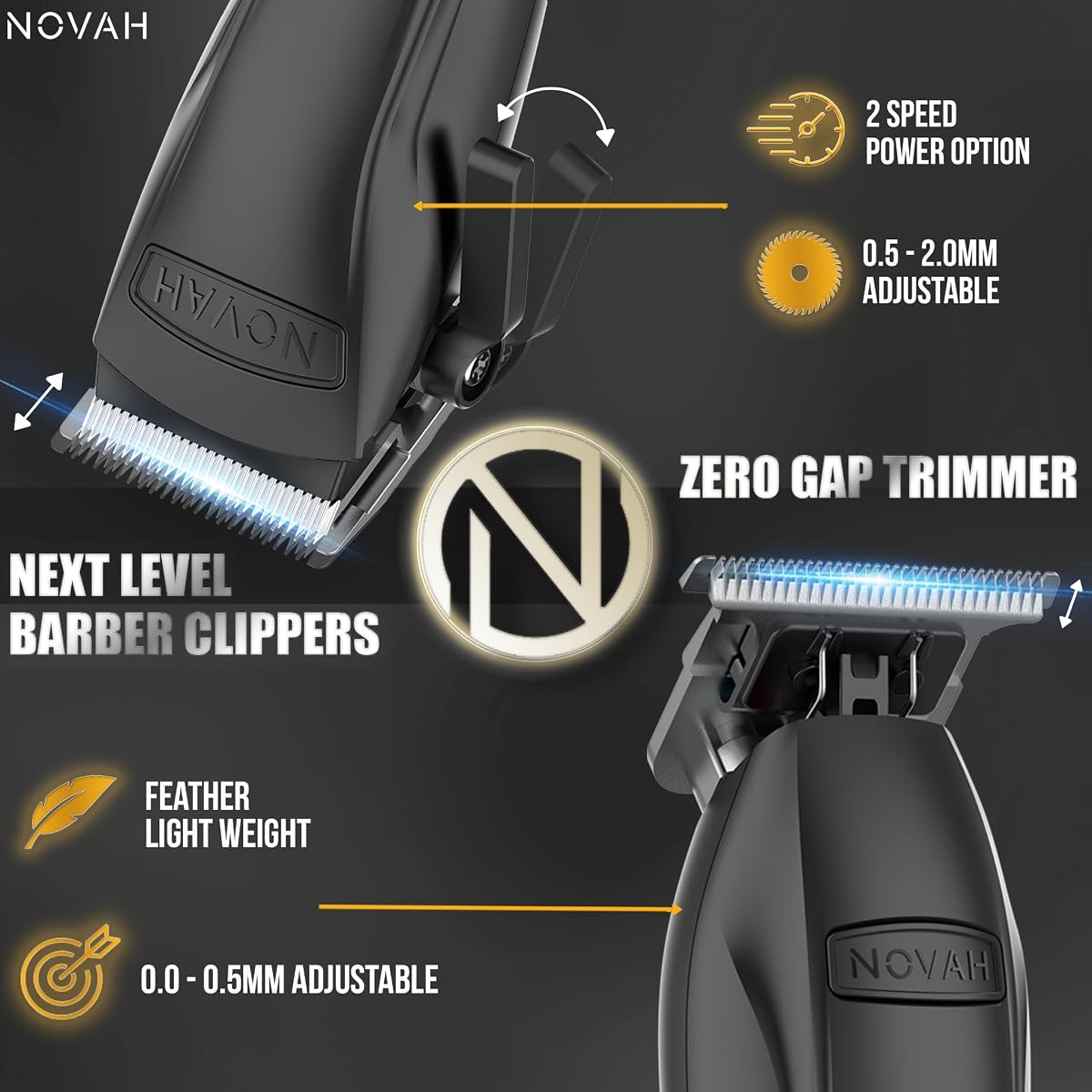 Novah® Professional Hair Clippers for Men, Professional Barber Clippers and Trimmer Set, Mens Cordless Hair Clipper for Barbers Haircut Kit Fade image 1