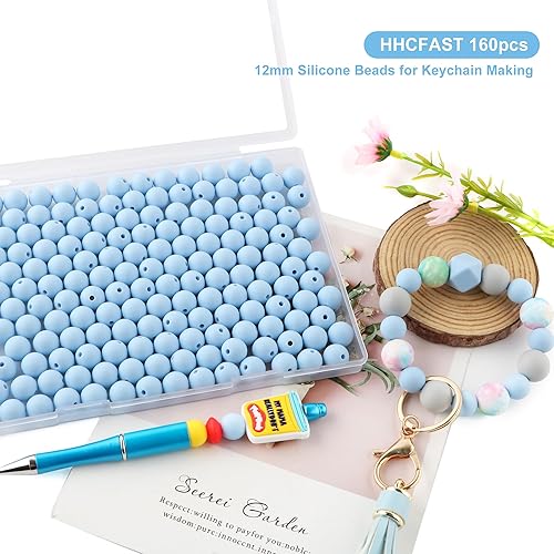 Miniatura 10 de HHCFAST 150 cuentas de silicona de 0.591 in, cuentas de silicona para hacer llaveros, cuentas de silicona a granel para hacer pulseras, collares y