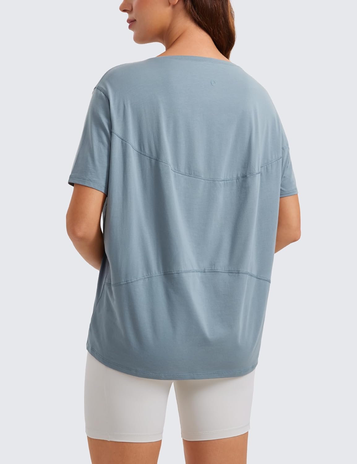 CRZ YOGA Women's Pima Cotton Short Sleeve Shirts Boat Neck Loose Fit Gym Workout T-Shirt Athletic Casual Tops