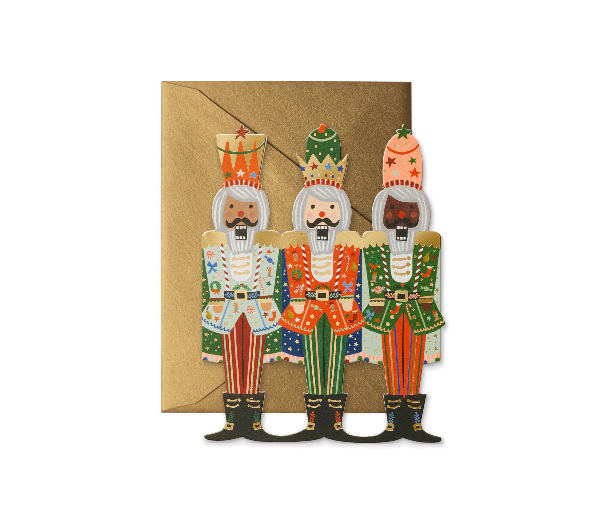 RIFLE PAPER CO. Holiday Card Boxed Set of 16 | Blank Interior Lets Your Thoughtful Handwritten Note Take Center Stage (Artisanally Crafted in The USA, 4.25" L x 5.5" W), Nutcracker Brigade