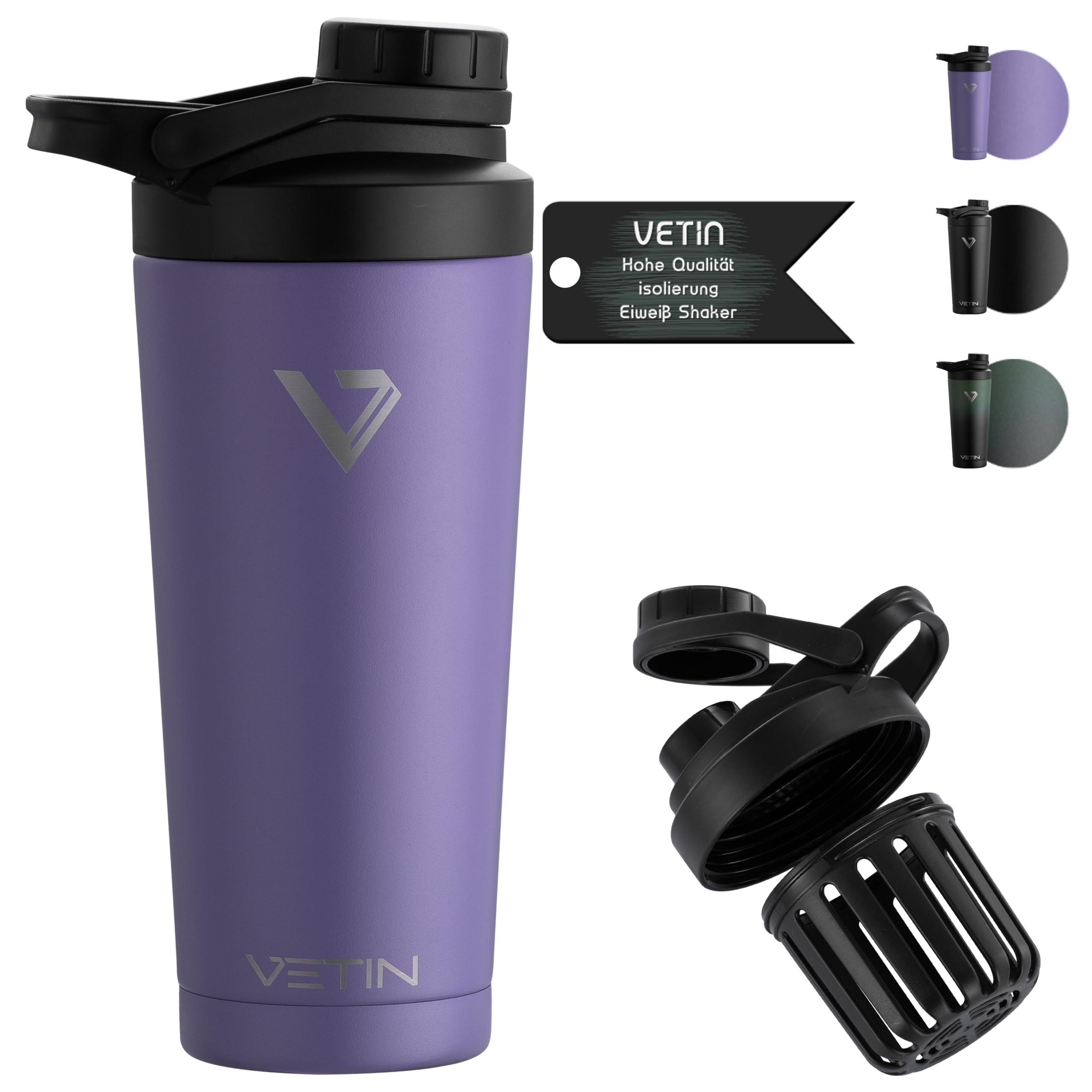 Bouteille shaker à protéines anti-grumeaux VETIN couleur violette étanche