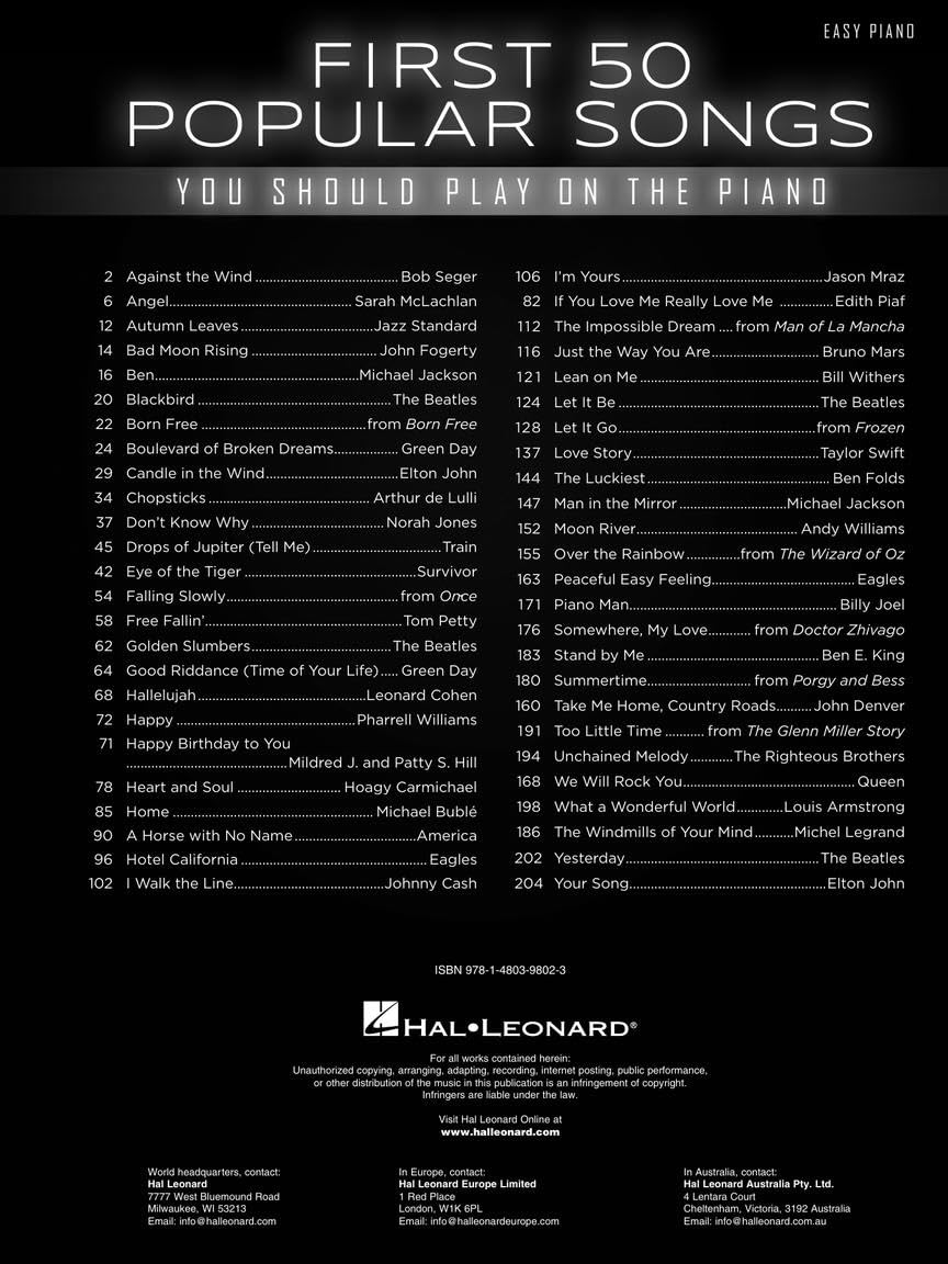 First 50 Popular Songs You Should Play on Piano | Easy Piano Songbook with Classic Pop Jazz and Broadway Hits | Beginner Sheet Music Book for Students Adults and Teachers | Learn Fun Piano Favorites - Image 3