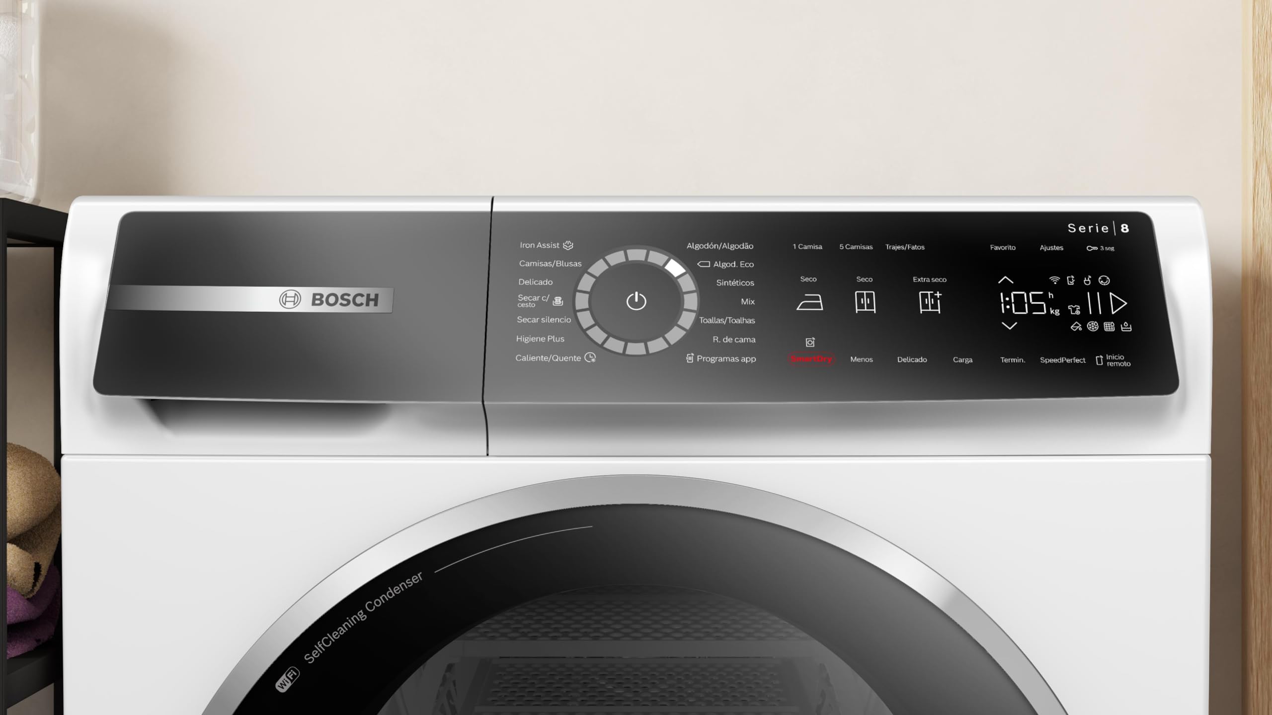 Bosch Secadora con Bomba de Calor, 9 kg, Serie 8, Home Connect, Reverse Drum, AutoDry, Blanco, WQB246C0ES