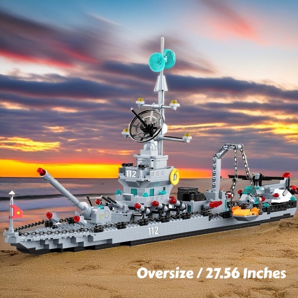 Chodia Battleship Building Block Set, 6-in-1 X-Large WW2 Military Battle Ship Aircraft Carrier Toys Navy Warship MOC Model Kits Ideas Birthday for Adults, Men, Boys Age 8-12, 8-14, 8+
