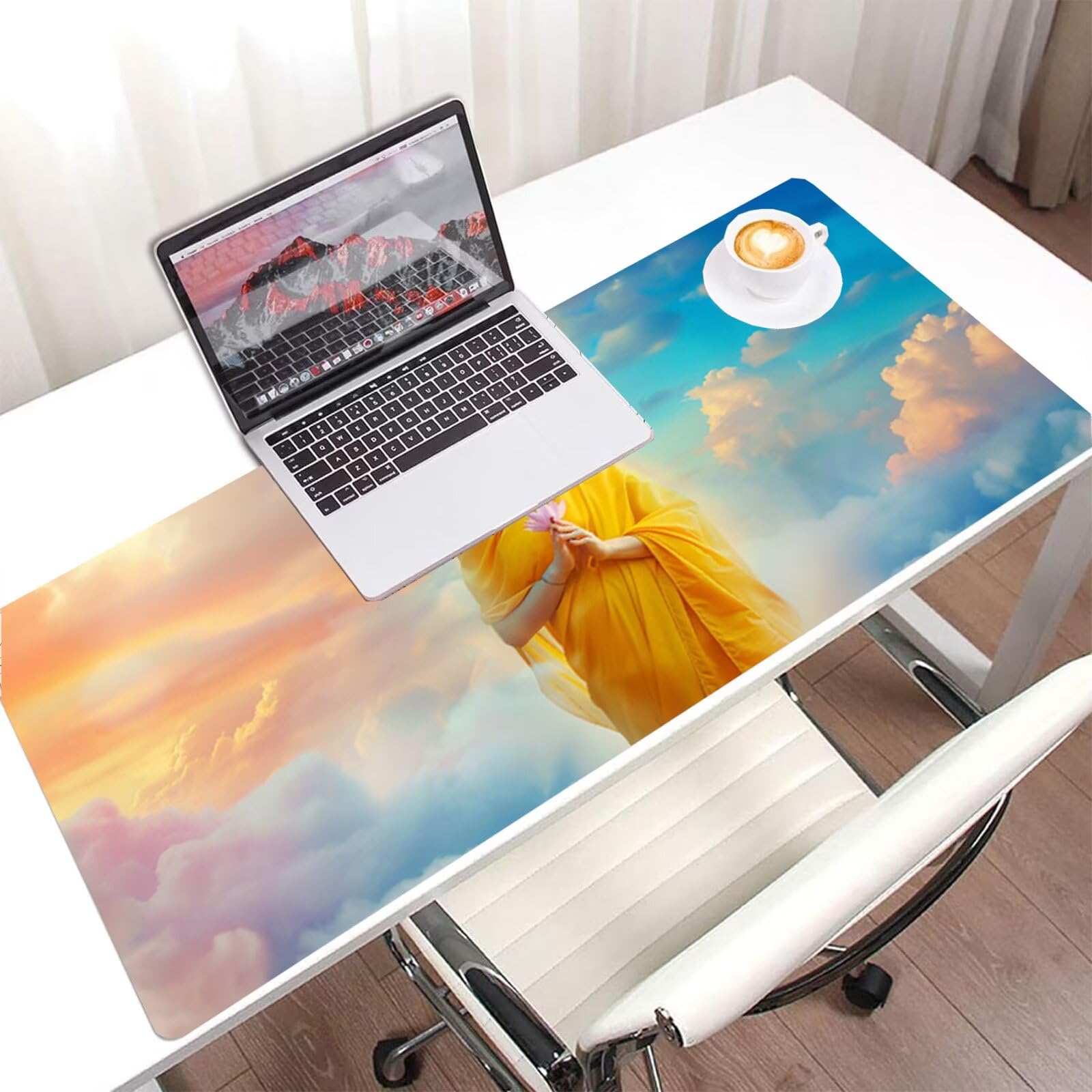 Żółta podkładka pod mysz XXL 1200x600, podkładka pod mysz Zen Biurko wodoodporna, mysz z antypoślizgową podstawą, pod ręką szyte krawędzie, akcesoria do gier, prezent męski H2-548