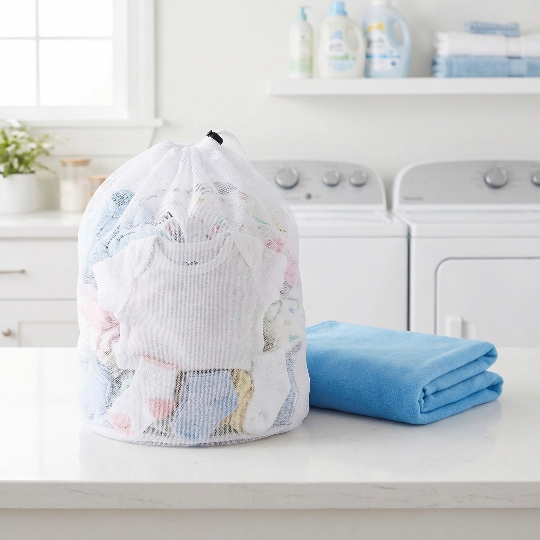 10 Unidades Bolsa de Lavandería de Malla Fina Cordón, 70 X 50 Cm, de Poliéster, para Prendas Delicadas y Suéteres, Lavable a Máquina Hogar