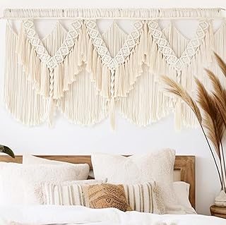 IOWER Macramé - Colgador de pared para colgar en la pared, decoración de pared de macramé, artesanía hecha a mano, con borlas, arte de fibra bohemio, decoración de habitación del hogar, 47 pulgadas de