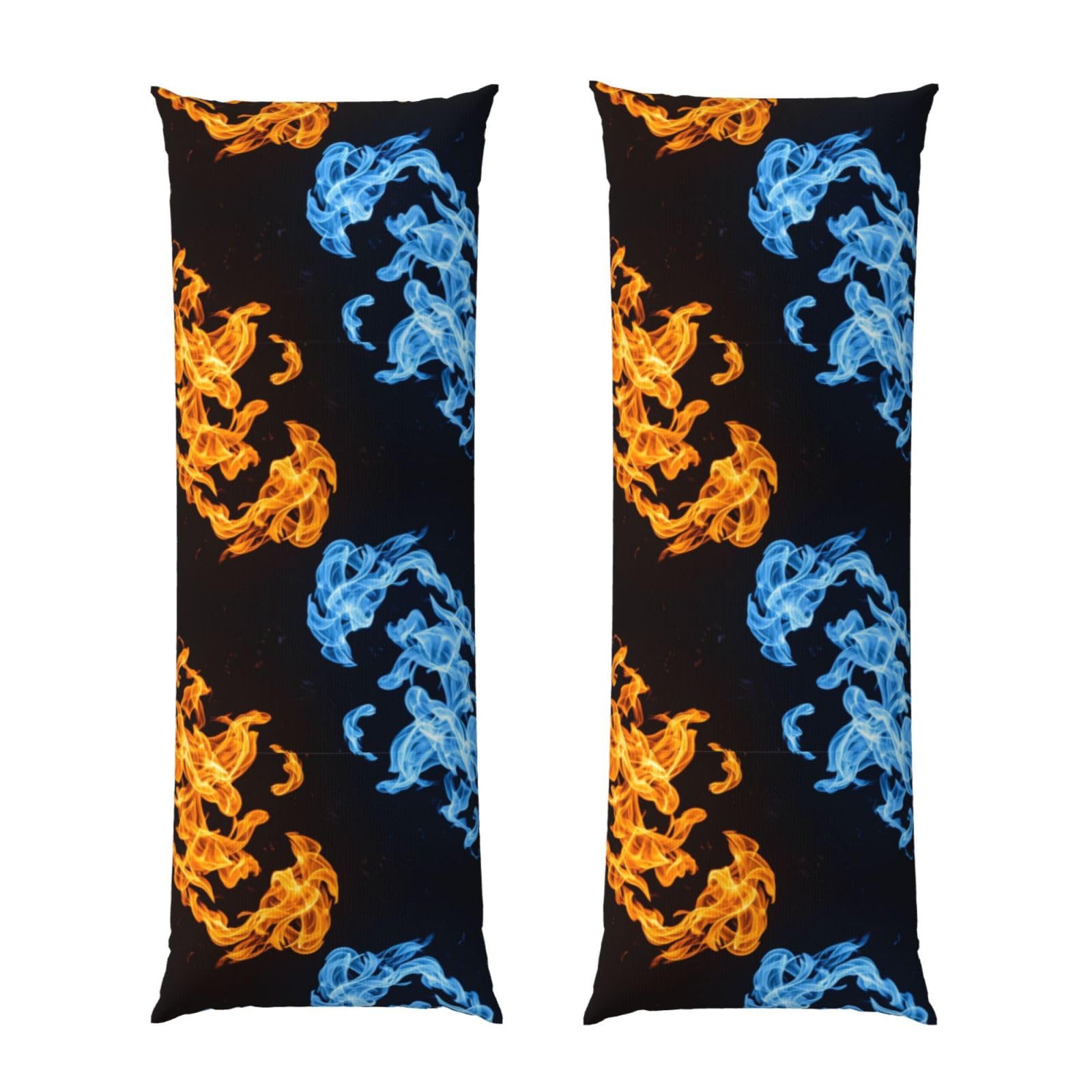 Long Pillow Cover 20x54, Red Blue Fire Balck, Cozy Microfiber Pillowcase with Zipper, Soft Breathable Protector for Bed Sofa Couch Decoration