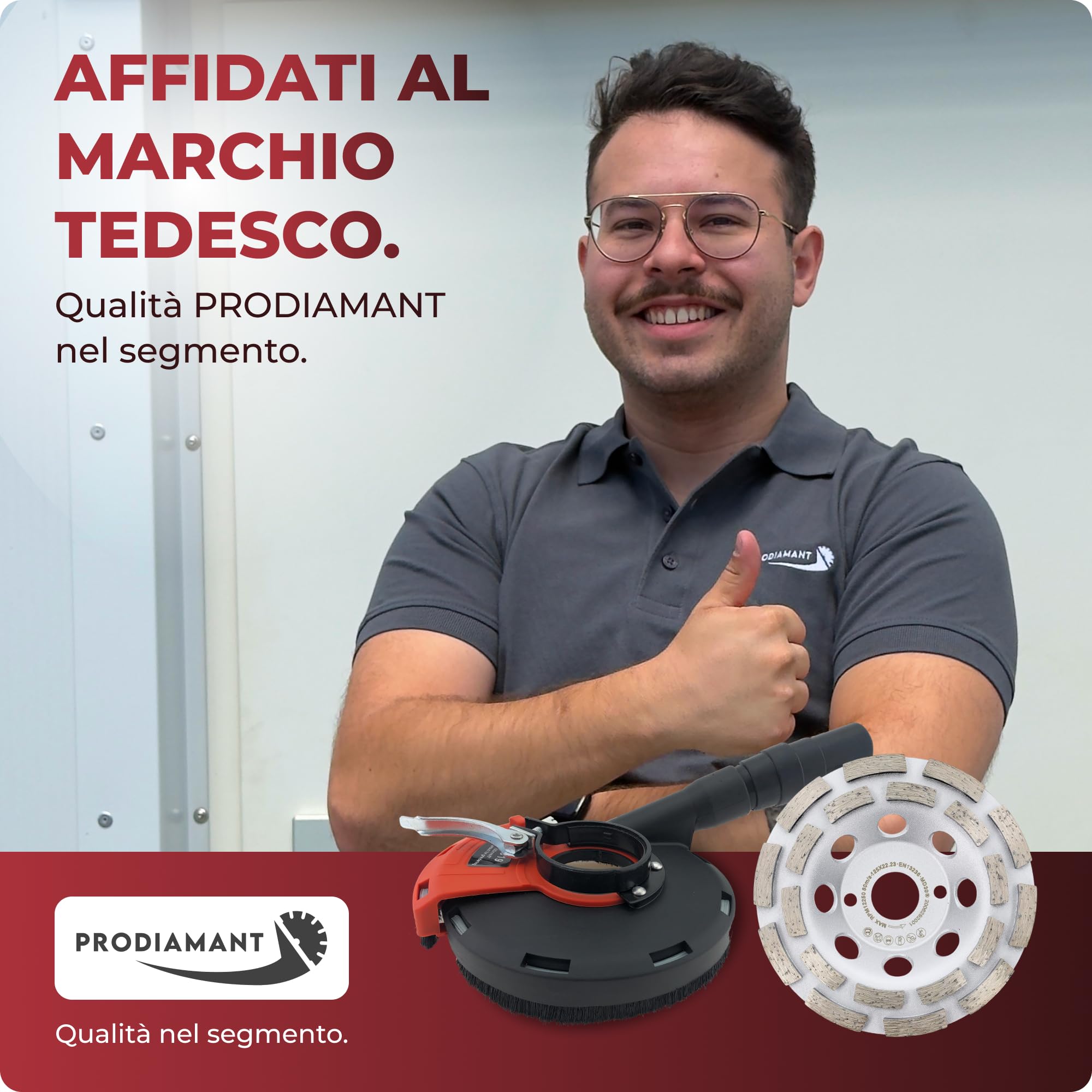 PRODIAMANT cofano di aspirazione mola a tazza 125mm per smerigliatrice angolare con disco diamantato da 125 mm in set