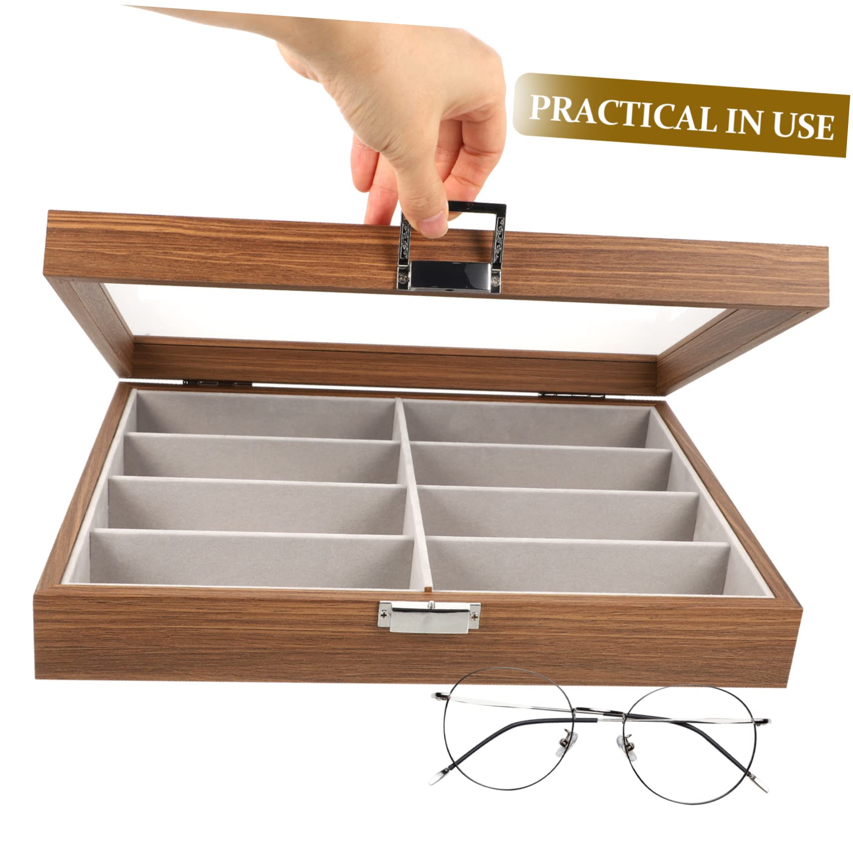 Zerodeko Organizer Porta Occhiali in Legno con 8 Scomparti e Interno in Velluto, Scatola Portaocchiali da Viaggio con Finestra Trasparente, Custodia Porta Occhiali da Sole Portatile